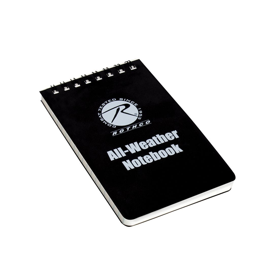 Libreta impermeable negra con encuadernación en PVC y páginas resistentes al agua