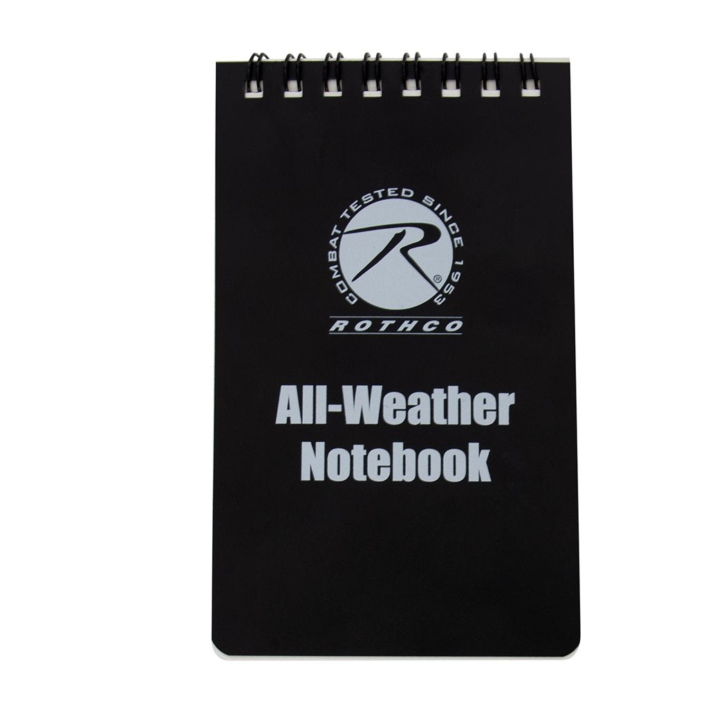 Libreta impermeable negra con encuadernación en PVC y páginas resistentes al agua