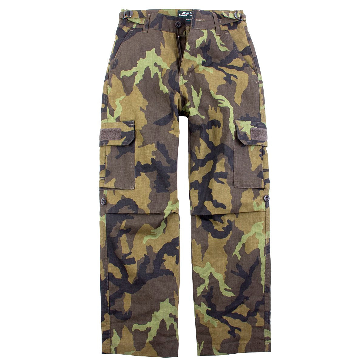 Pantalones infantiles rip-stop vz.95 camuflaje bosque, cuatro bolsillos, paneles velcro