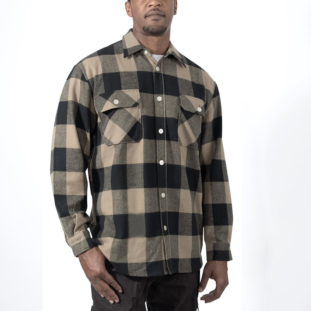 Camisa leñadora flannel a cuadros, manga larga, resistente