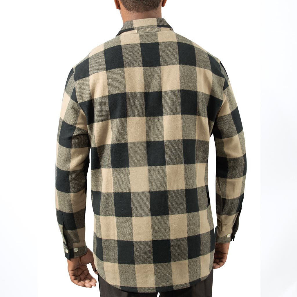 Camisa leñadora flannel a cuadros, manga larga, resistente