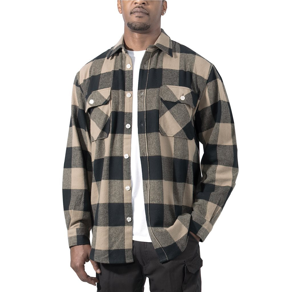 Camisa leñadora flannel a cuadros, manga larga, resistente