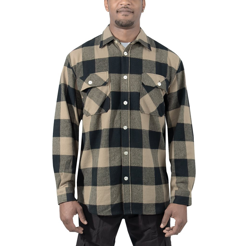 Camisa leñadora flannel a cuadros, manga larga, resistente