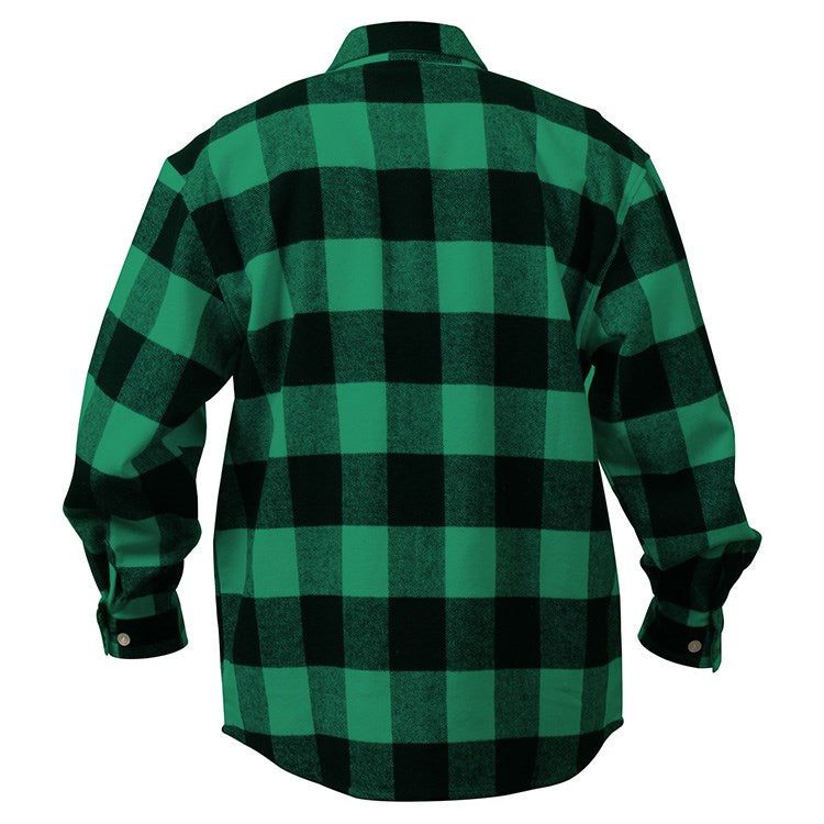 Camisa leñador de franela verde a cuadros, manga larga