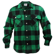 Camisa leñador de franela verde a cuadros, manga larga