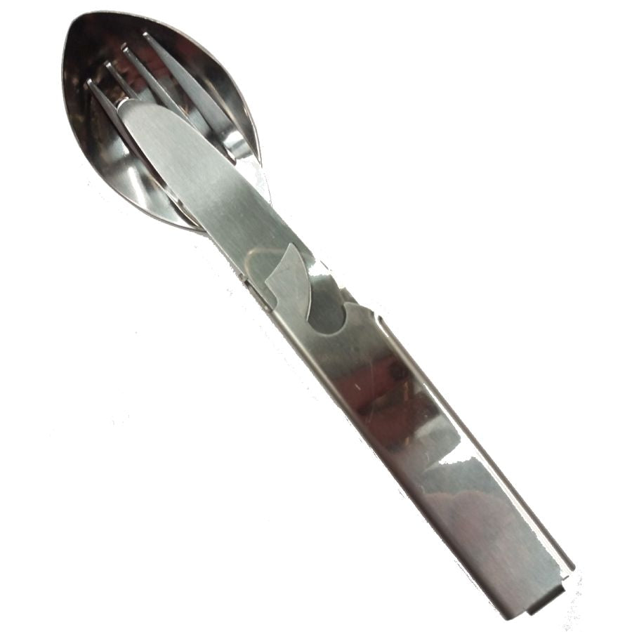 Juego de cubiertos plegable ROTHCO DELUXE 3 piezas acero inoxidable con abrelatas