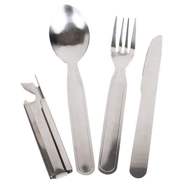 Juego de cubiertos plegable ROTHCO DELUXE 3 piezas acero inoxidable con abrelatas