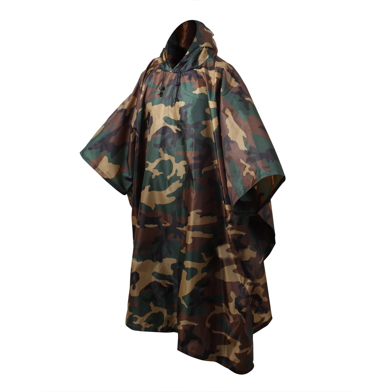 Poncho US rip-stop Digital Woodland 140 x 225 cm, impermeable con capucha y ojales para refugio