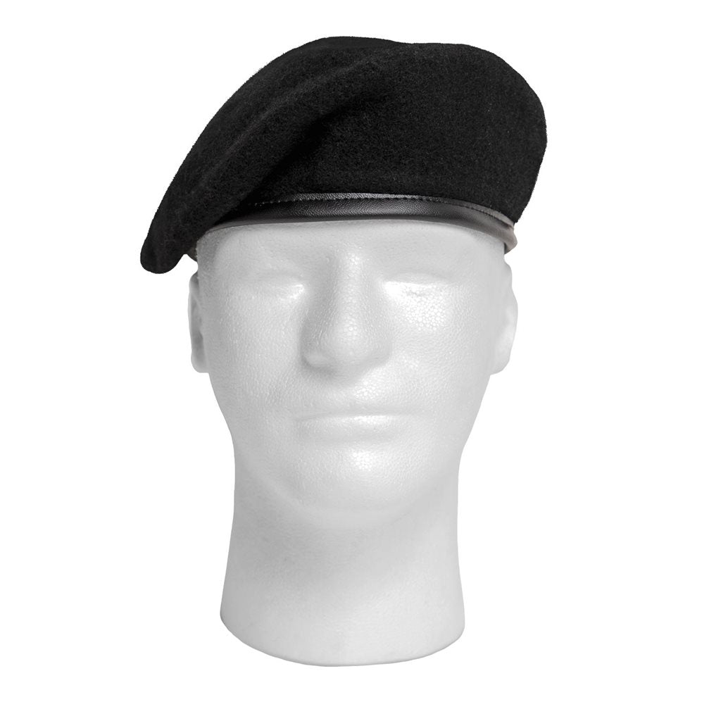 Boina US Ultra Force negra de lana con forro de algodón y borde de nylon con cordón ajustable (Rothco)