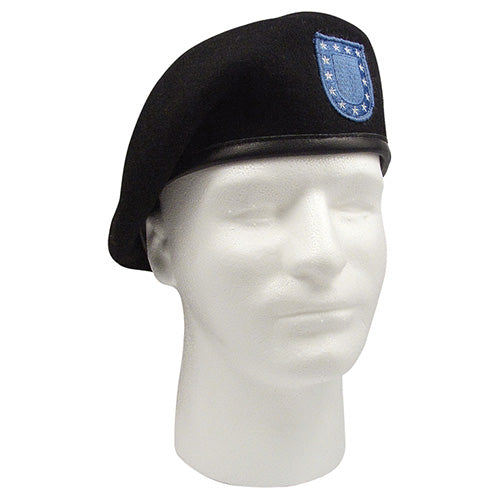 Boina US Inspection Ready negra de lana, baret militar sin ojales de ventilación