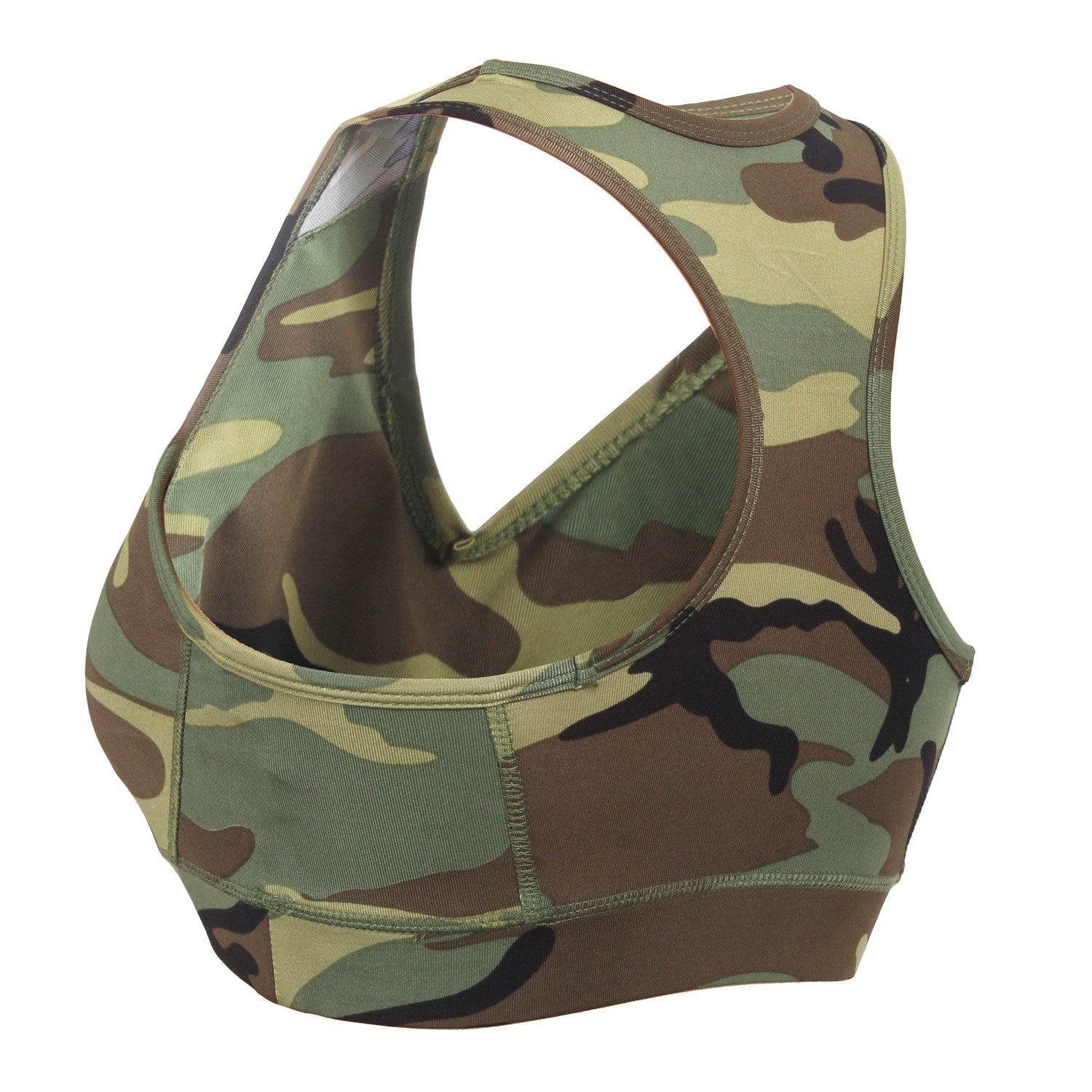 Sujetador deportivo camouflage Woodland, secado rapido, 90% poliester 10% spandex, relleno extraible
