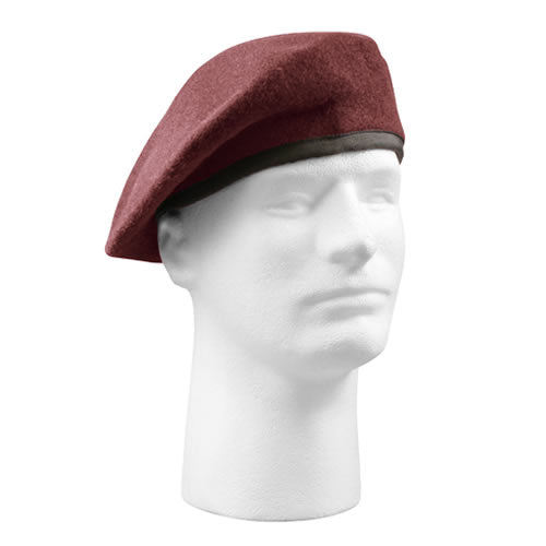 Boina granate Inspection Ready, baret de lana fabricado según especificación militar, sin ojetes de ventilación