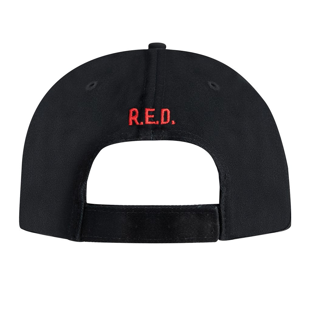 Vista frontal de la Gorra Baseball R.E.D. ajustable en algodón con bandera USA y texto Remember Everyone Deployed, banda interior suave