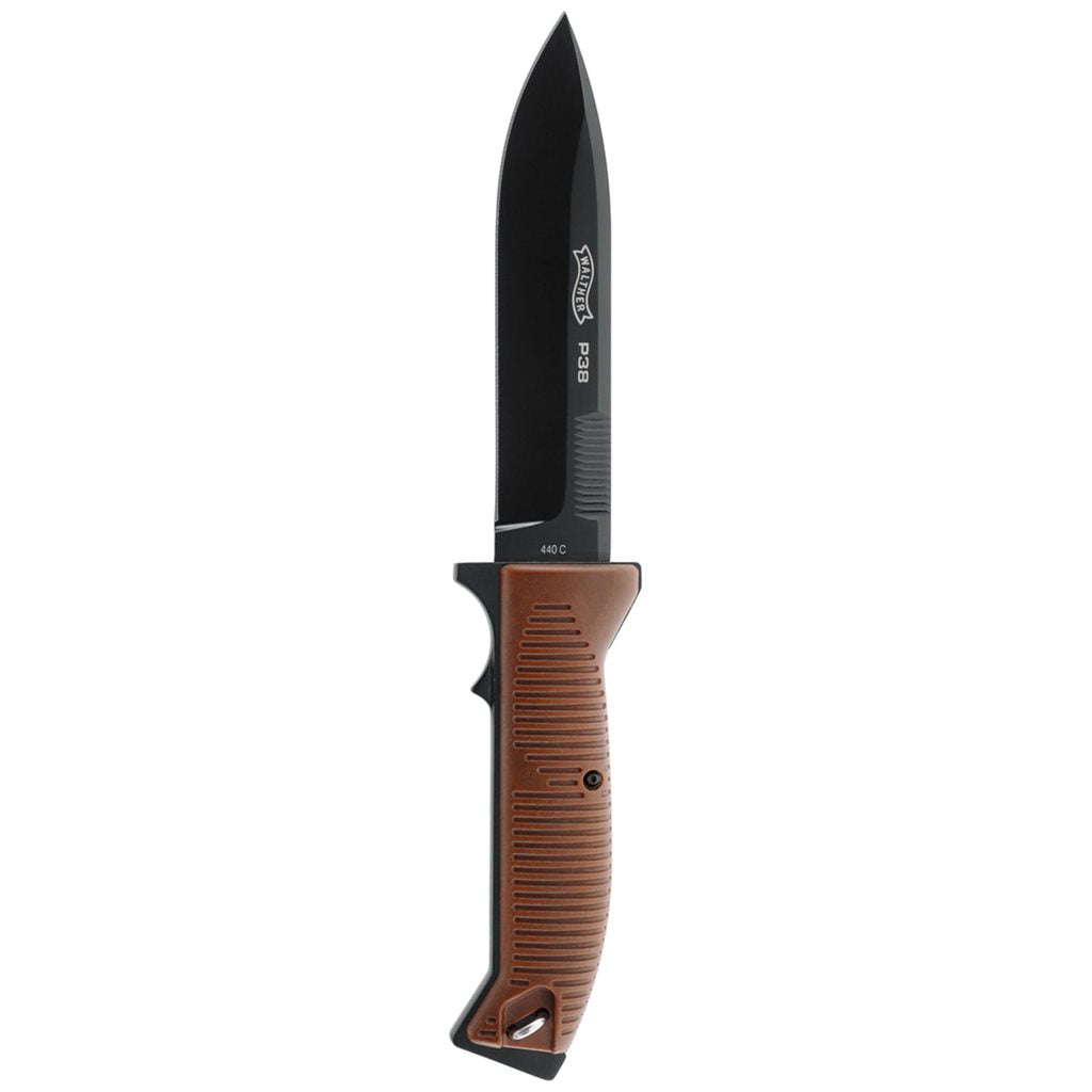 Cuchillo Walther P38 con funda de cuero y hoja negra