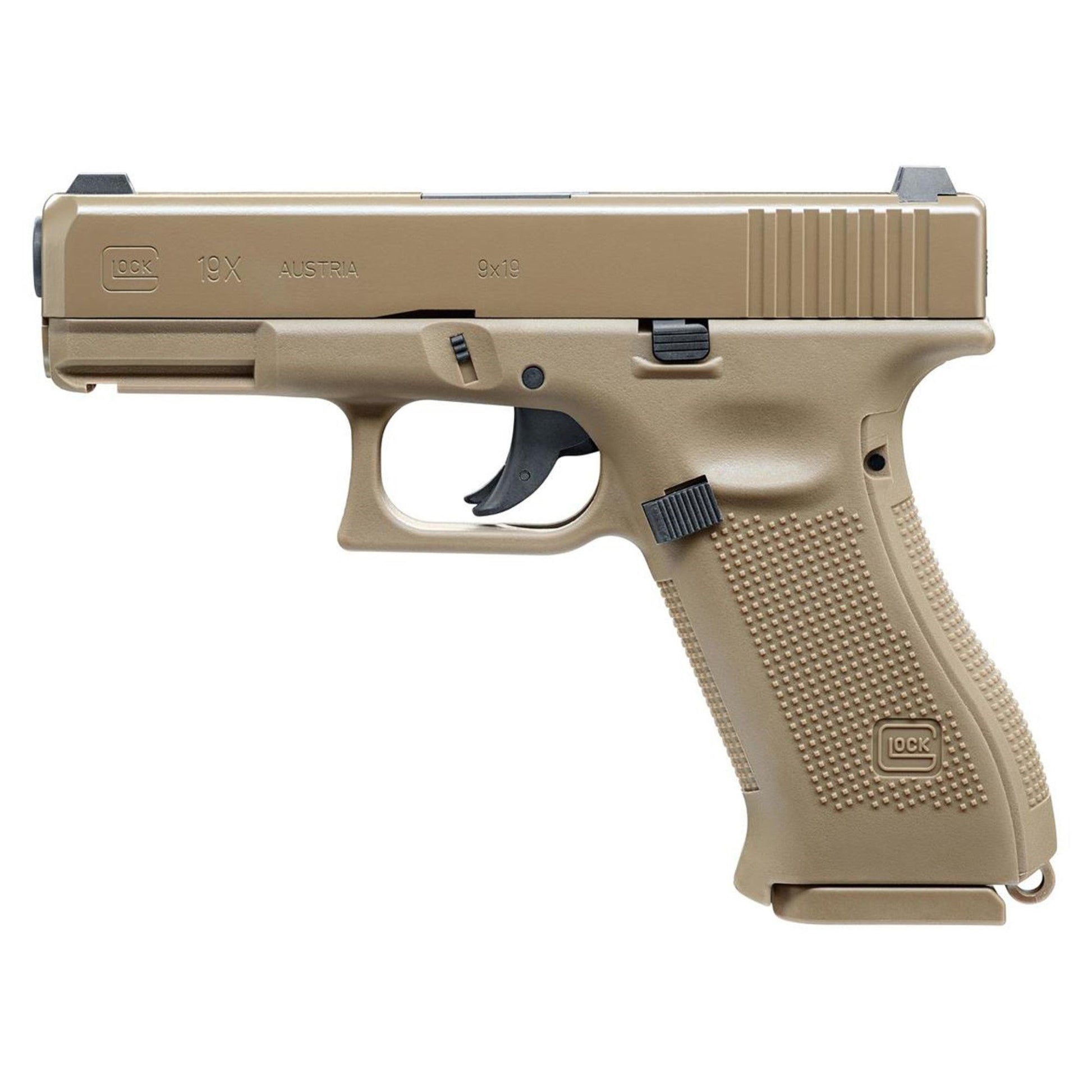 Pistola aire UMAREX GLOCK 19X COYOTE CO2, réplica 4,5 mm BB, cargador 19, 130 m/s