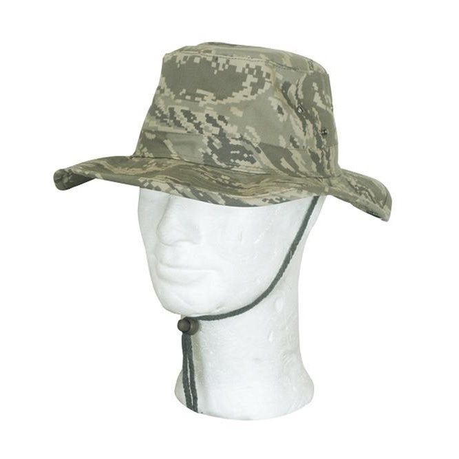 Sombrero BUSH con estampado TIGER DIGITA, tipo US, ala ancha (~7 cm), cordón ajustable y ojales de ventilación