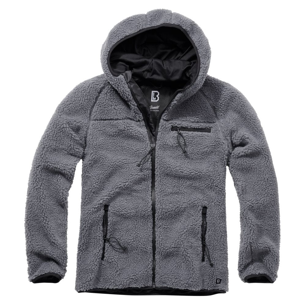 Chaqueta WORKER de forro polar gris, cierre central con tapeta, 4 bolsillos con cremallera y puños y bajo elásticos