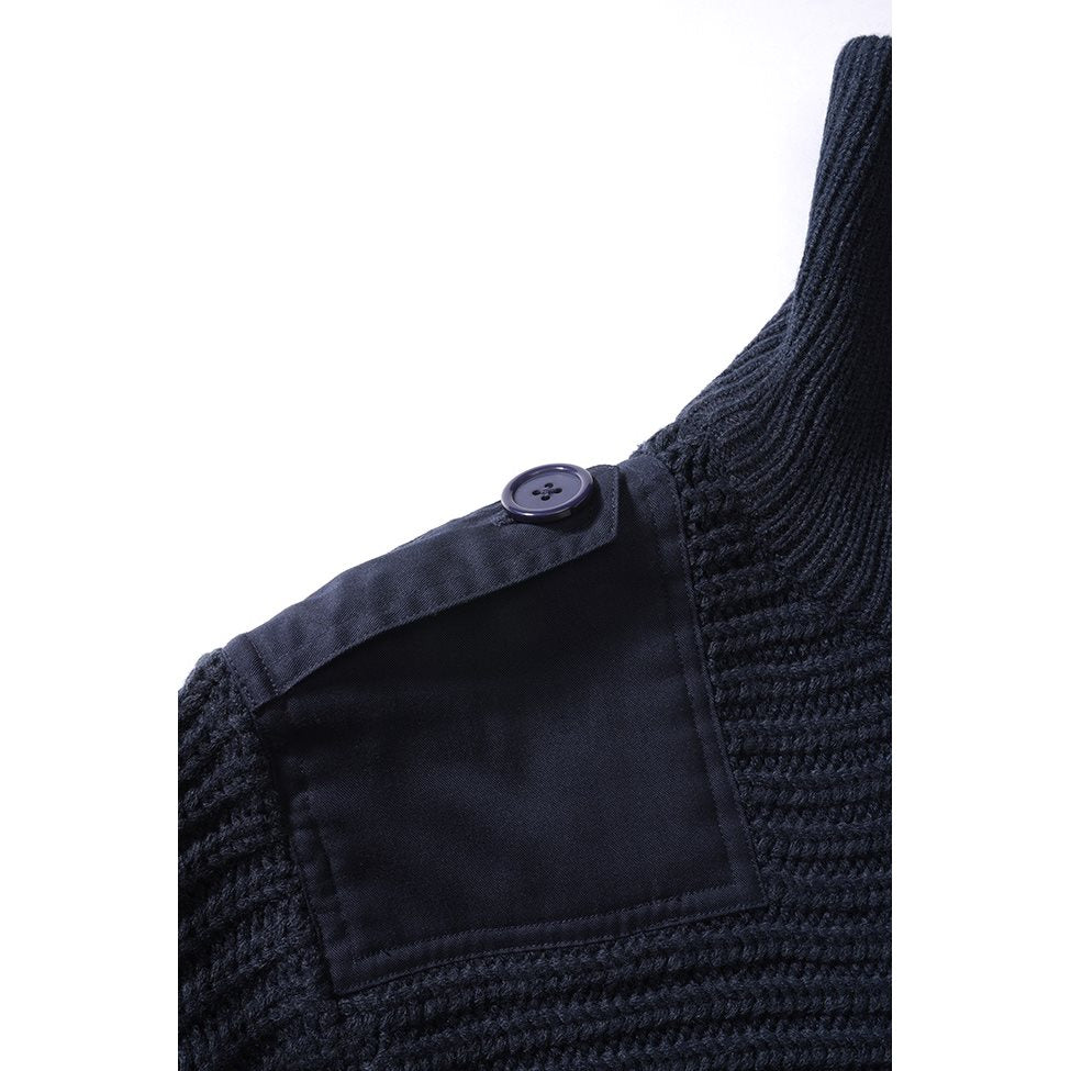 Jersey Alpine azul con refuerzos en codos y hombros, estilo suéter militar austriaco