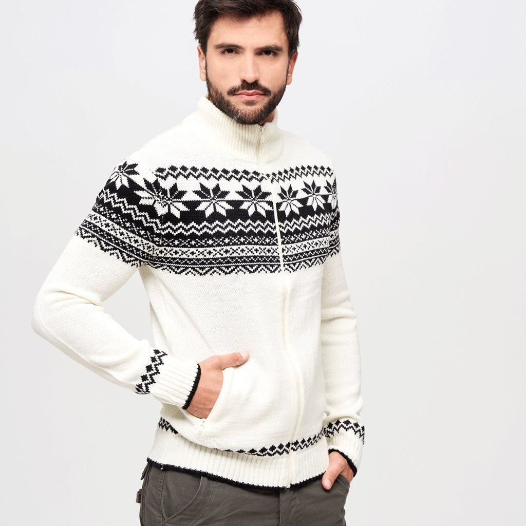 Suéter Brandit Norveger Old White con cremallera, forro polar en el cuello, dos bolsillos y puños elásticos