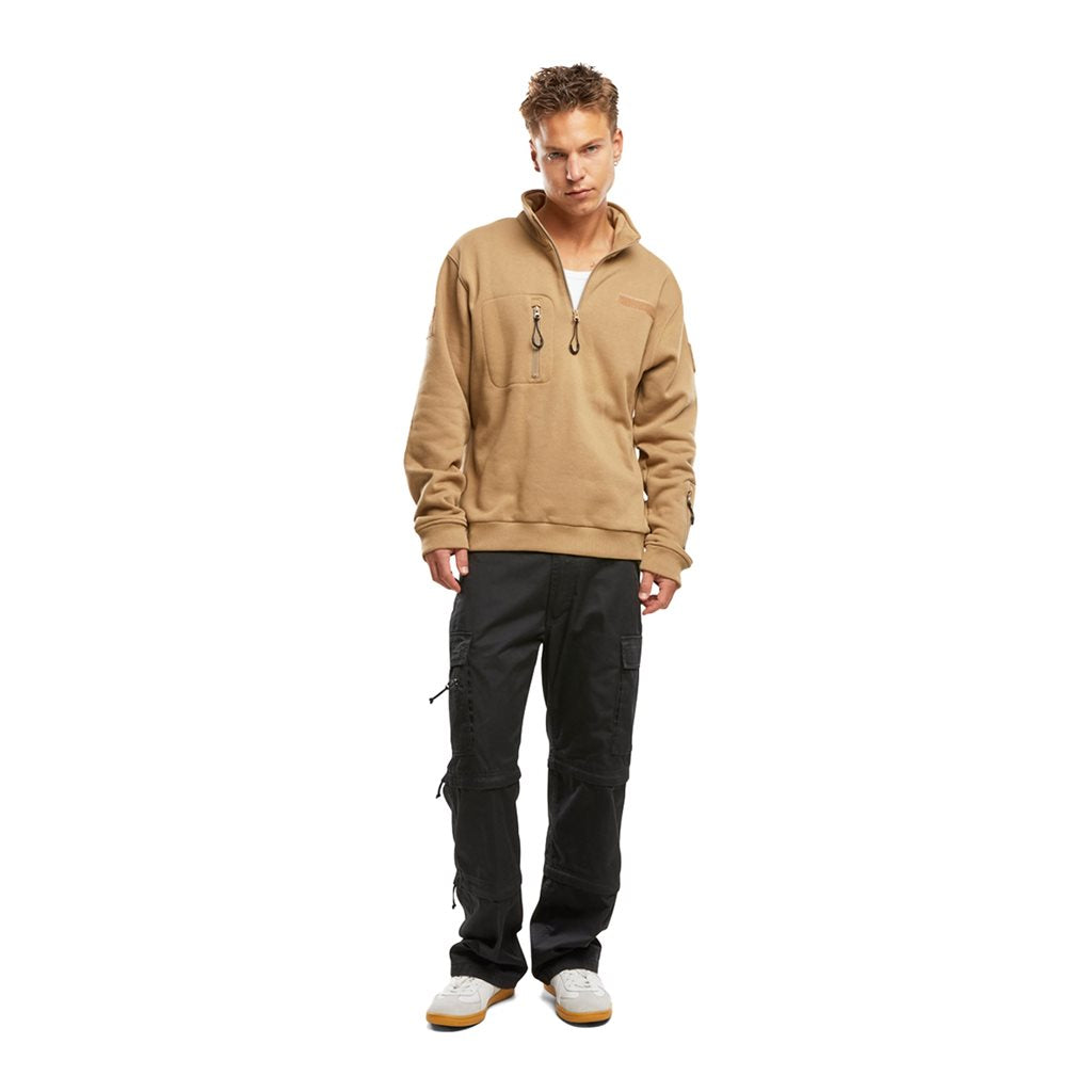 Sudadera táctica 3/4 zip CAMEL-COYOTE vista frontal