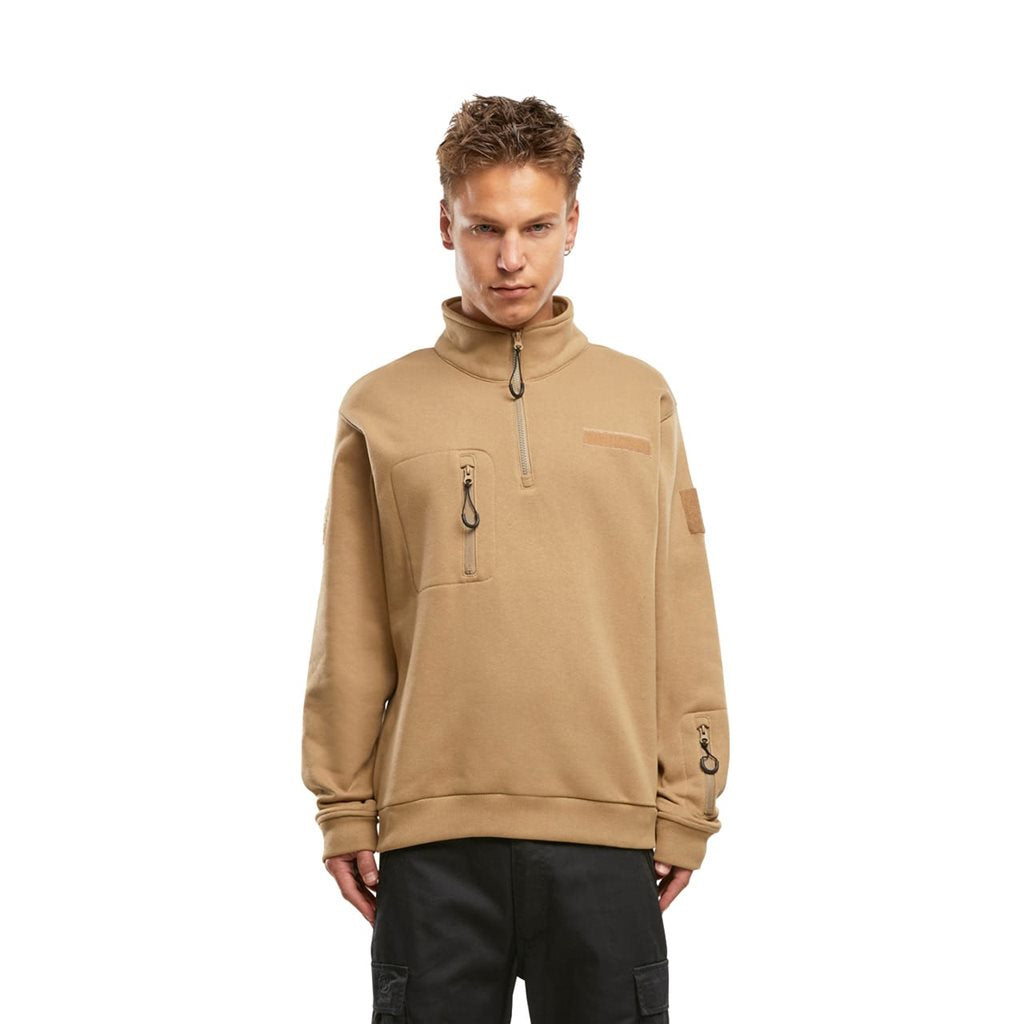 Sudadera táctica 3/4 zip CAMEL-COYOTE vista frontal