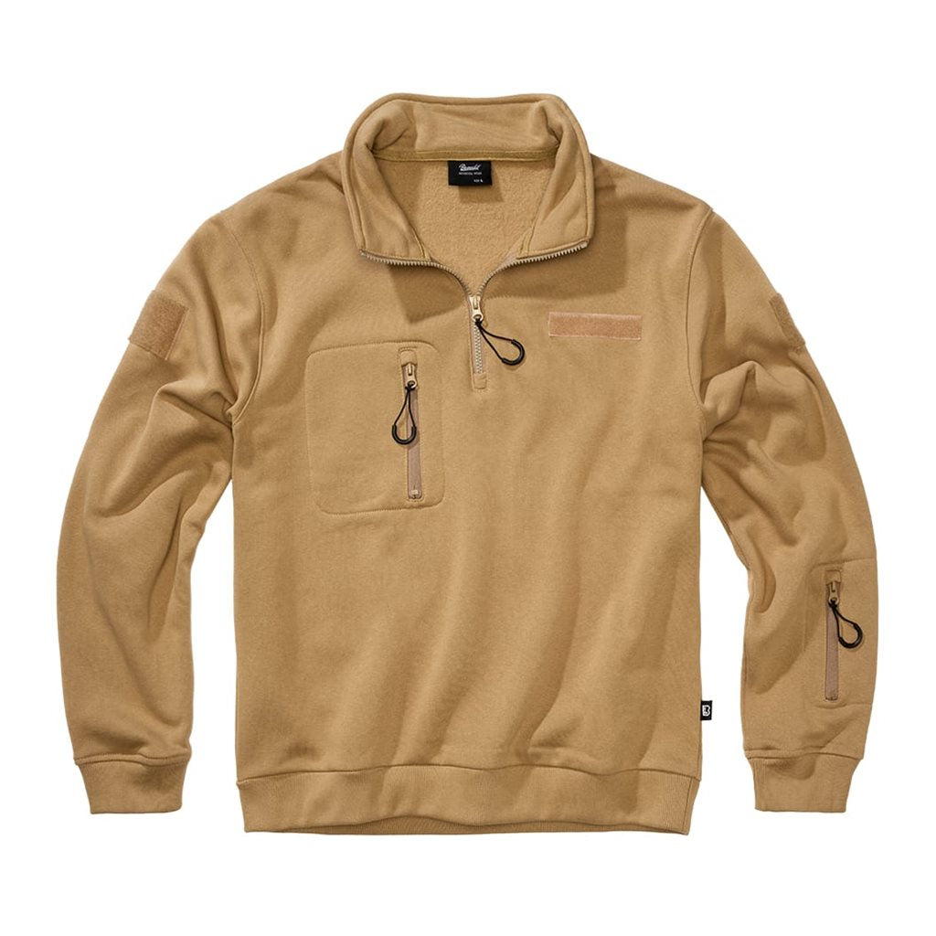 Sudadera táctica 3/4 zip CAMEL-COYOTE vista frontal