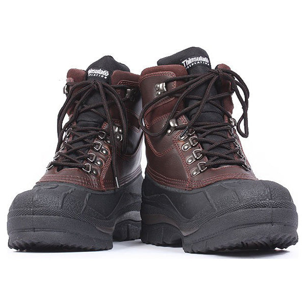 Botas de invierno hiking marrón y negro con aislamiento ThermoBlock, piel exterior y suela de goma
