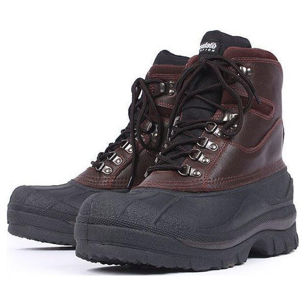 Botas de invierno hiking marrón y negro con aislamiento ThermoBlock, piel exterior y suela de goma