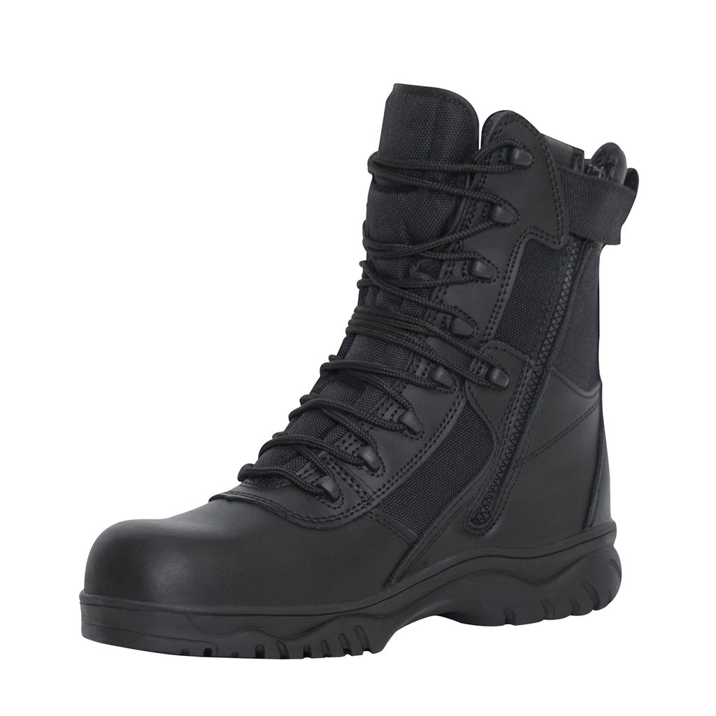 Botas tácticas FORCED ENTRY 8'' negras, cuero y nylon, cremallera YKK y suela COLLAR