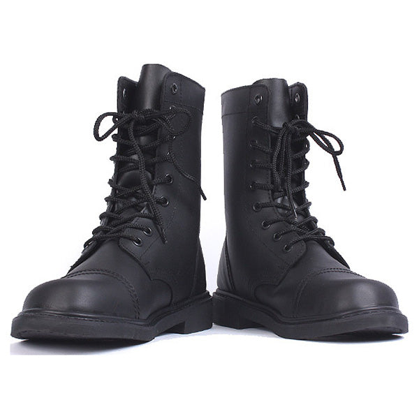 Botas altas negras de cuero vacuno con suela lisa estilo combat, fabricadas según requisitos del US Army