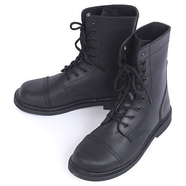 Botas altas negras de cuero vacuno con suela lisa estilo combat, fabricadas según requisitos del US Army