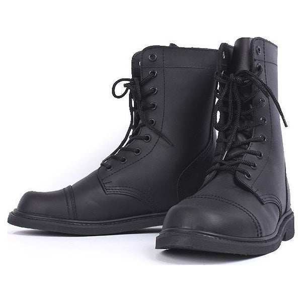 Botas altas negras de cuero vacuno con suela lisa estilo combat, fabricadas según requisitos del US Army
