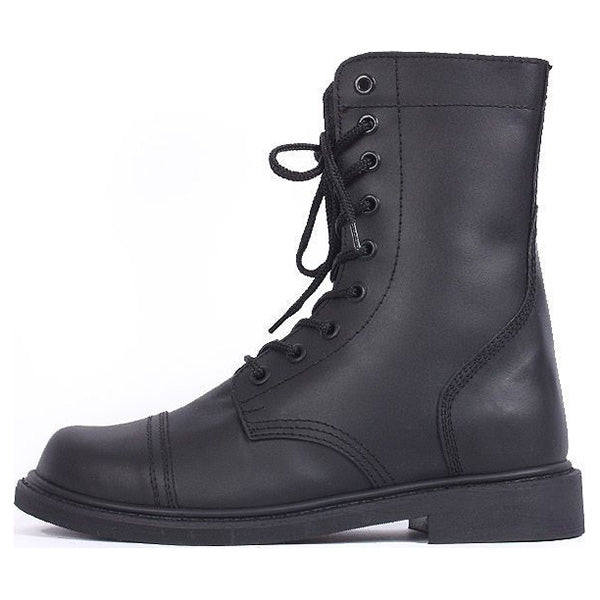 Botas altas negras de cuero vacuno con suela lisa estilo combat, fabricadas según requisitos del US Army