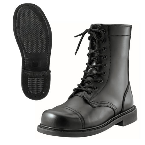 Botas altas negras de cuero vacuno con suela lisa estilo combat, fabricadas según requisitos del US Army