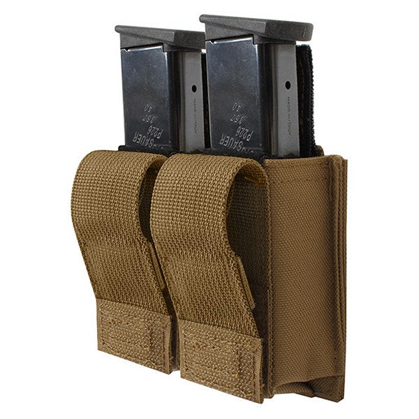 Funda MOLLE para dos cargadores de pistola, color negro, con relleno plástico interior y ojales en las correas