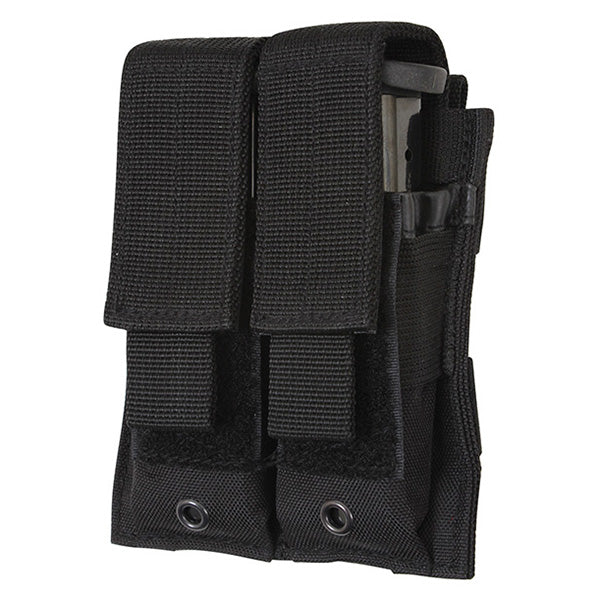 Funda MOLLE para dos cargadores negra, cierre de velcro, 600D polyester, 11 x 12,5 cm