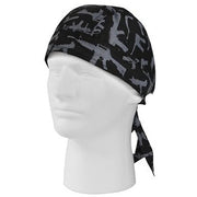 Pañuelo Headwrap Gun Pattern negro de algodón, talla única (vista producto)