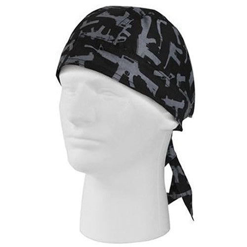 Pañuelo Headwrap Gun Pattern negro de algodón, talla única (vista producto)
