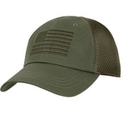 Gorra de béisbol verde con bandera de EE. UU. bordada y parte trasera de malla, talla ajustable