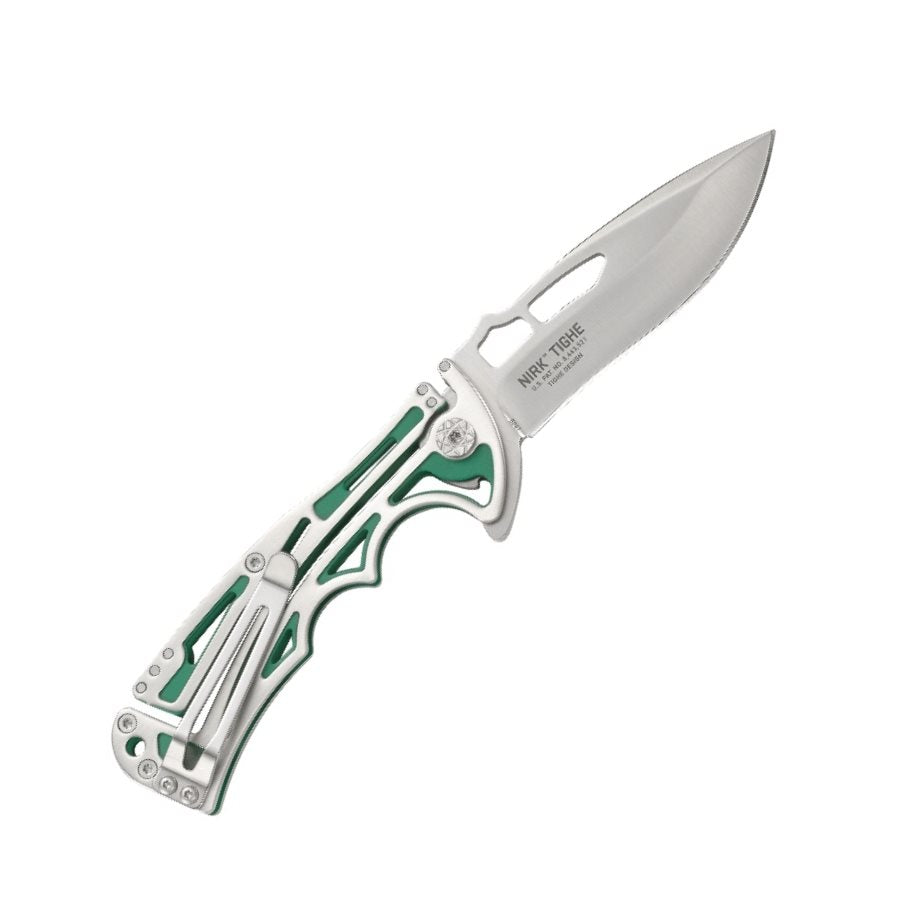Navaja plegable NIRK TIGHE verde, hoja lisa 8,05 cm, clip de bolsillo