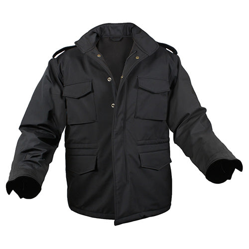 Bunda M65 Softshell negra Rothco, chaqueta M65 vista frontal