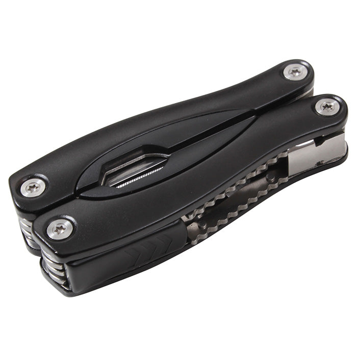 Alicates multifunción con funda de nylon negra, 16 cm desplegados, 10 cm plegados