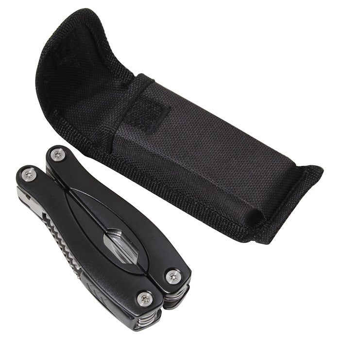 Alicates multifunción con funda de nylon negra, 16 cm desplegados, 10 cm plegados