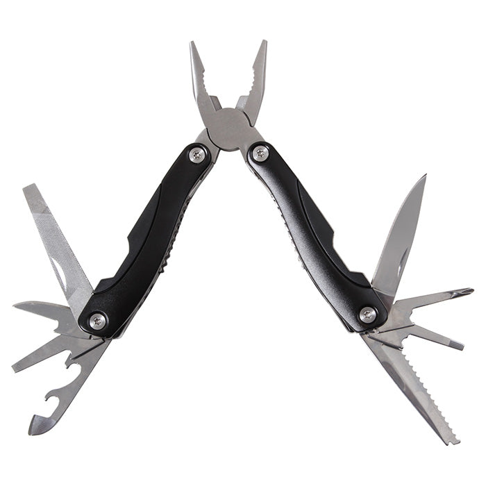 Alicates multifunción con funda de nylon negra, 16 cm desplegados, 10 cm plegados