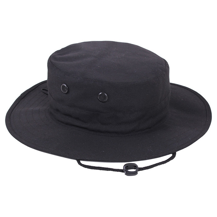 Sombrero militar Klobouk MILITARY ajustable negro con cordón bajo la barbilla y 4 orificios de ventilación