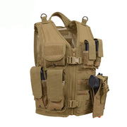 Chaleco táctico infantil negro con sistema MOLLE, cremallera y hebillas fastex, poliéster