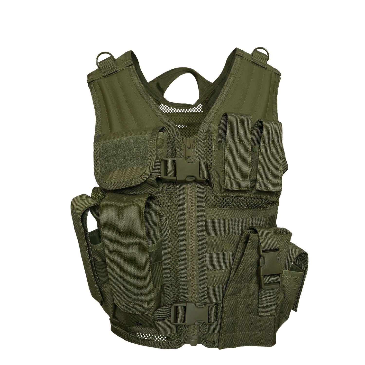 Chaleco táctico infantil negro con sistema MOLLE, cremallera y hebillas fastex, poliéster