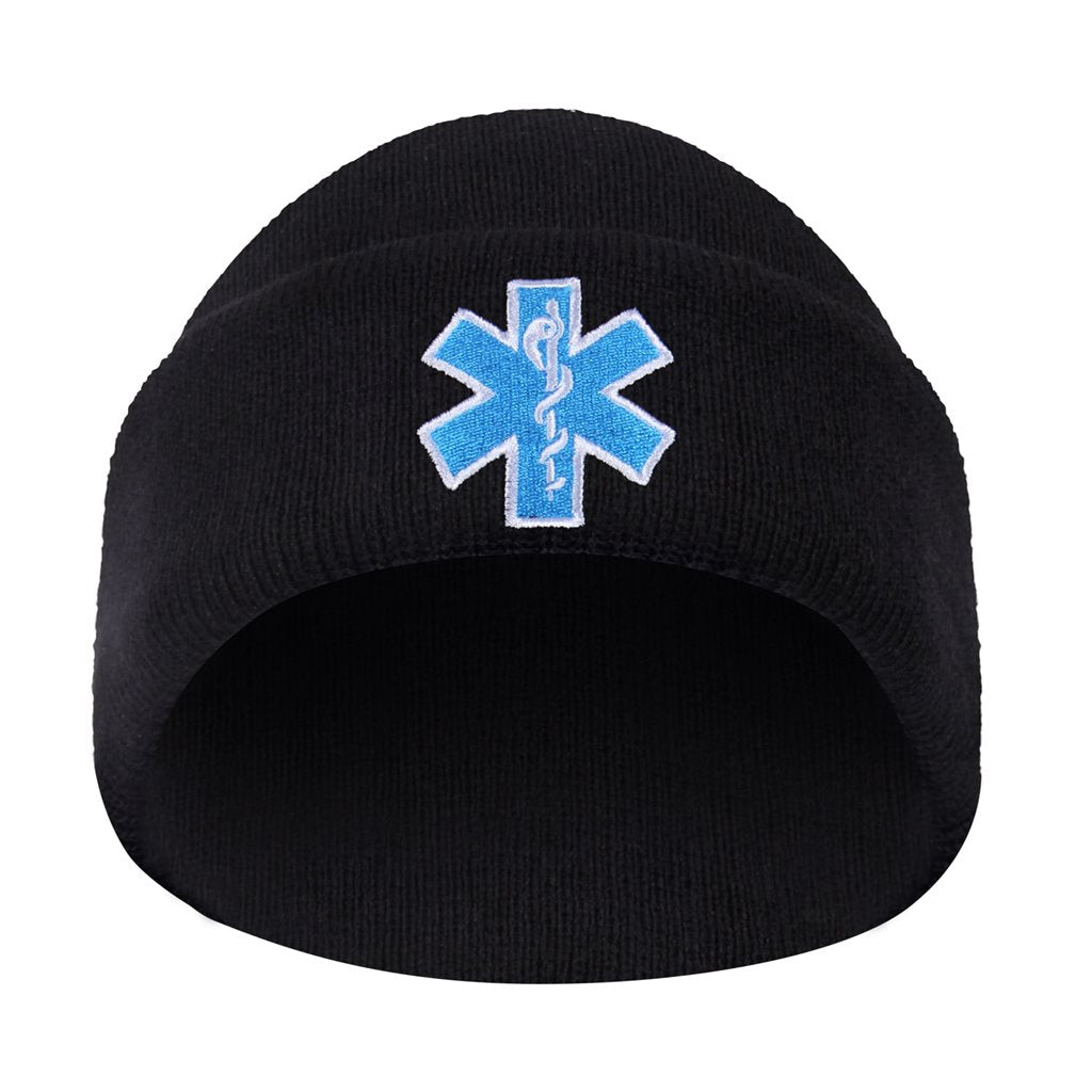 Gorro tejido negro con bordado del emblema 'Estrella de la Vida' (EMS)