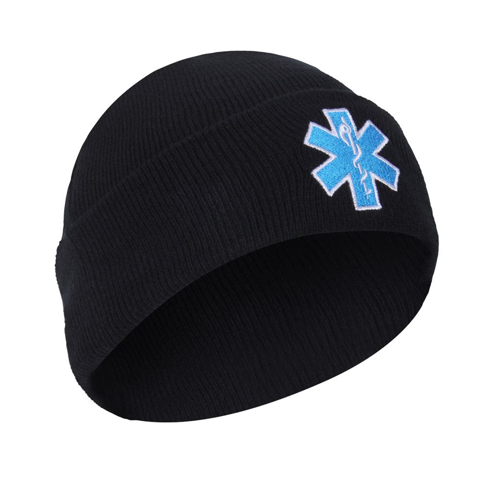 Gorro tejido negro con bordado del emblema 'Estrella de la Vida' (EMS)