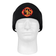 Gorro de punto negro con logo bordado del cuerpo de bomberos